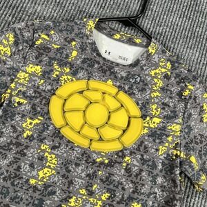 Under Armour Shirt Boys YLG Gray Yellow Camo HeatGear Padded Soccer Compression